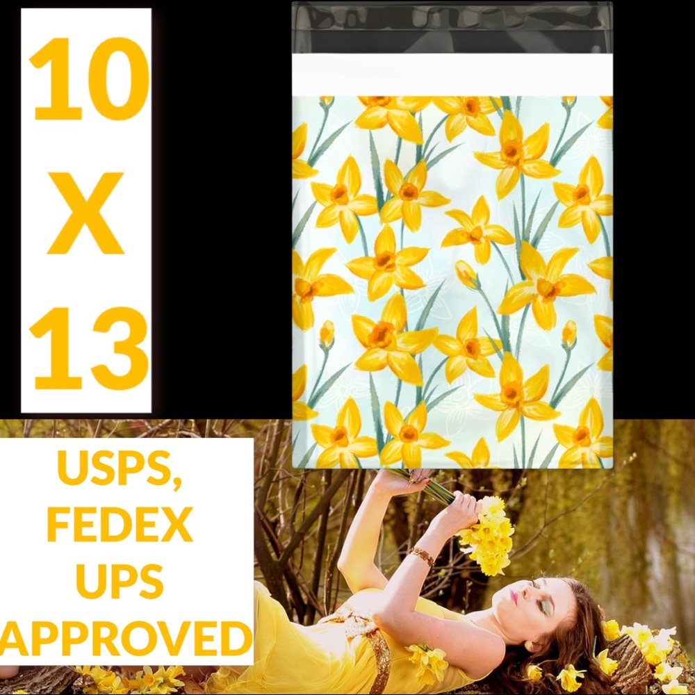 ((( Last 1 ))). 25 10X13 Yellow Daffodils Poly Mailers Shipping CLEARANCE - Picture 4 of 6